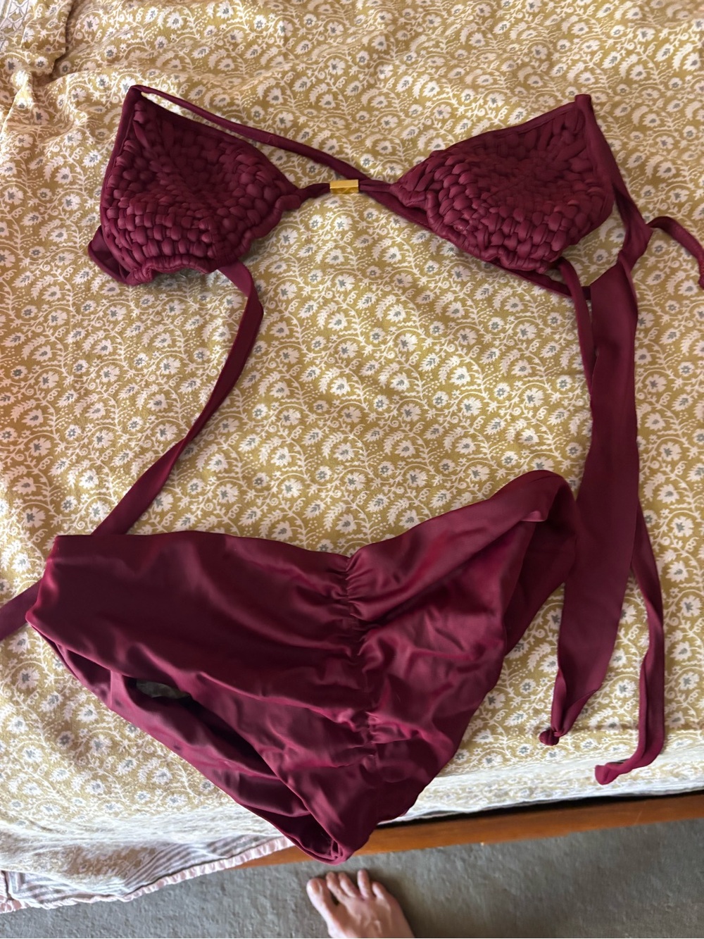 Braided Triangle Bikini Set in Burgundy